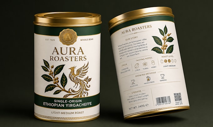 do aesthetic coffee bag packaging, stickers and label design