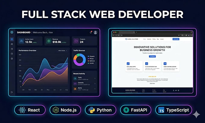build custom website as full stack developer react, node, python, fastapi
