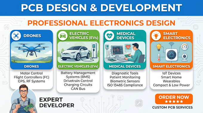develop pcb designs for drones, evs, medical devices, and smart electronics