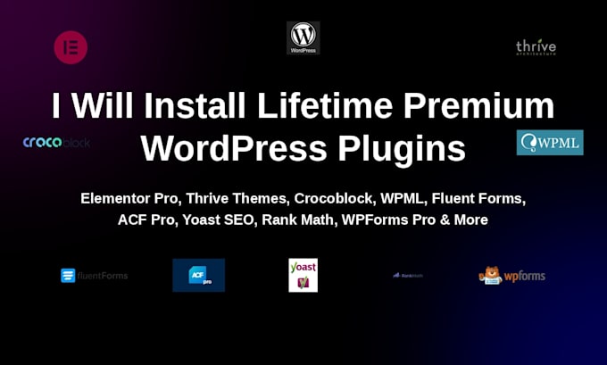 install elementor crocoblock wpml fluent form acf yoast rankmath wpform bricks