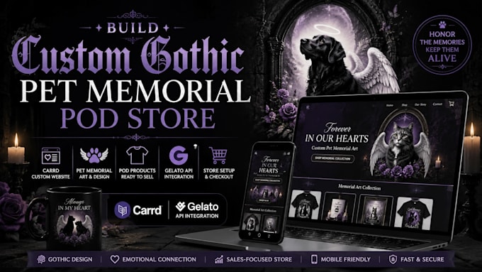 build design carrd custom gothic pet memorial pod art gelato api etsy site store