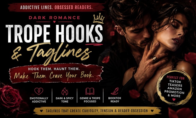 write addictive dark romance taglines and trope hooks