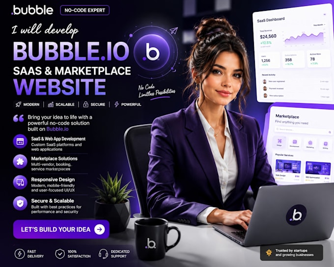 develop bubble io no code saas marketplace website