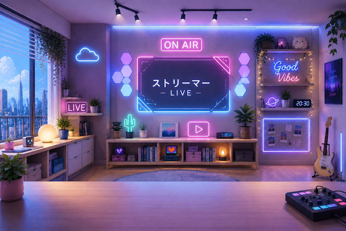 create custom cyberpunk streaming room backgrounds