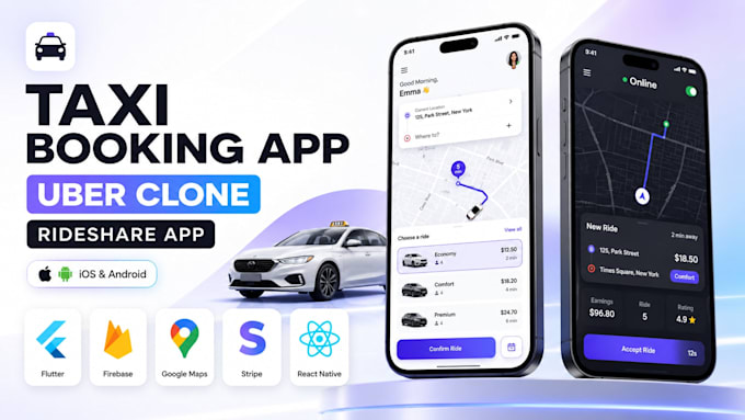 develop taxi booking app, uber clone, rideshare,carpooling, lyft, car rental app