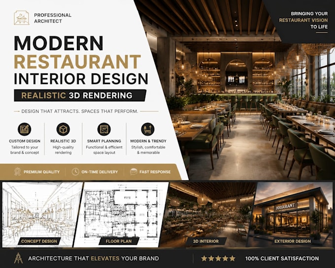 design modern restaurant interior with realistic 3d rendering