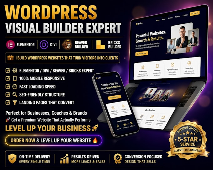 build wordpress visual builder expert elementor, divi, beaver builder and bricks