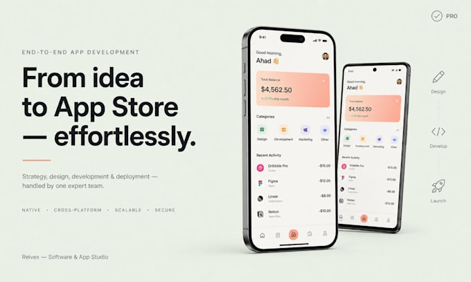 develop a professional mobile app using flutter or react native