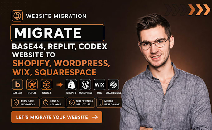 migrate base44 replit codex website to shopify wordpress wix squarespace website
