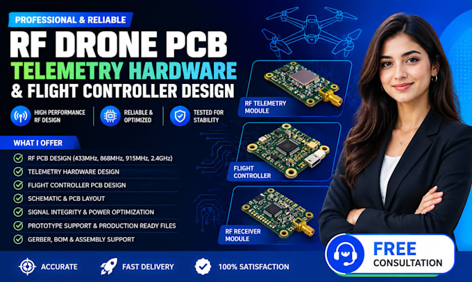 create rf drone pcb, telemetry hardware and flight controller design