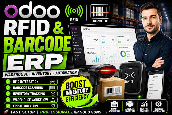 setup odoo inventory warehouse rfid barcode erp workflows integrate API webhook