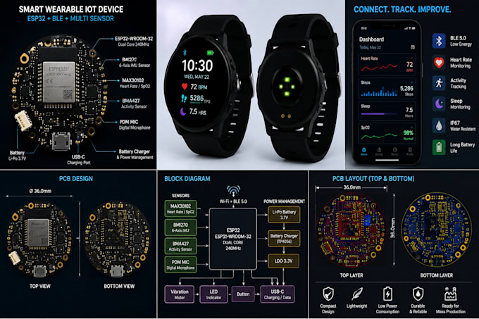 design smart wearable pcb with embedded firmware, iot device and enclosure