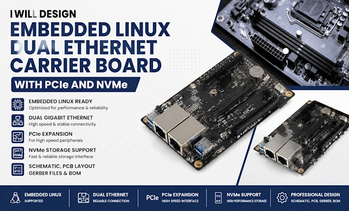design embedded linux dual ethernet carrier board with pcle and nvme