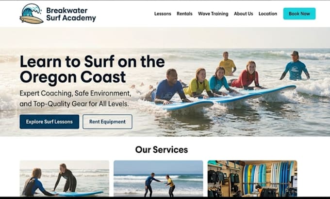 build squarespace surf school website wave training website surfboard rental web