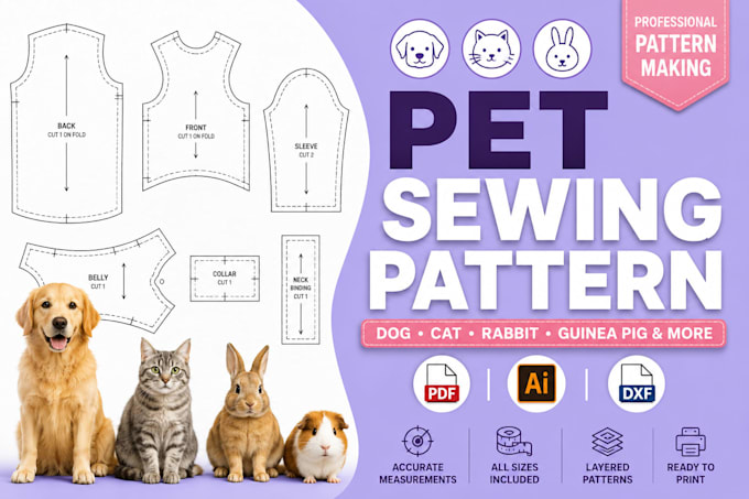 create dog and cat garment sewing pattern pattern grading tech pack creation