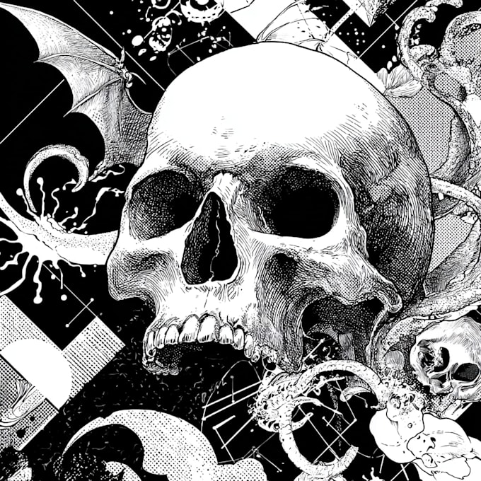 draw horror and gothic line art illustrations