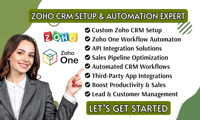 set up zoho CRM, zoho one automation, and API integration workflows