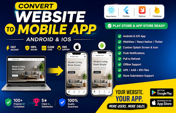 convert html website to app, ios app and android app, mobile app development n8n