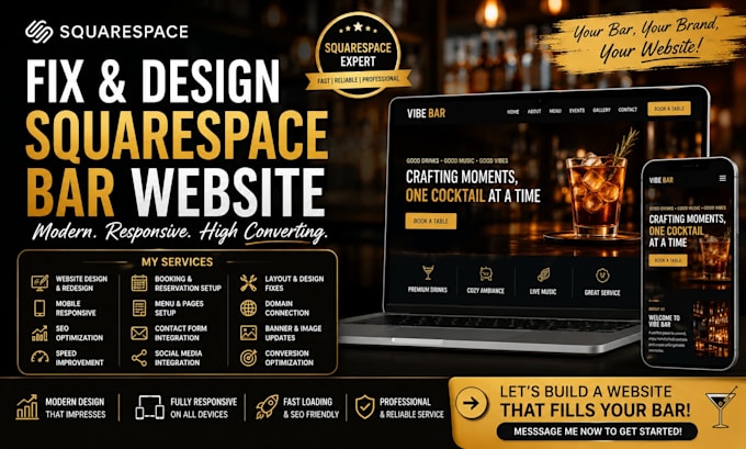 fix squarespace cocktail bar website design redesign SEO mobile optimization
