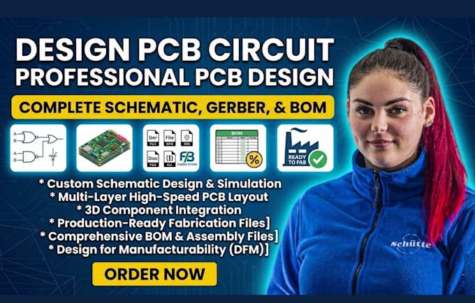 design pcb circuit, pcb design, pcb schematic, fabrication gerber and bom