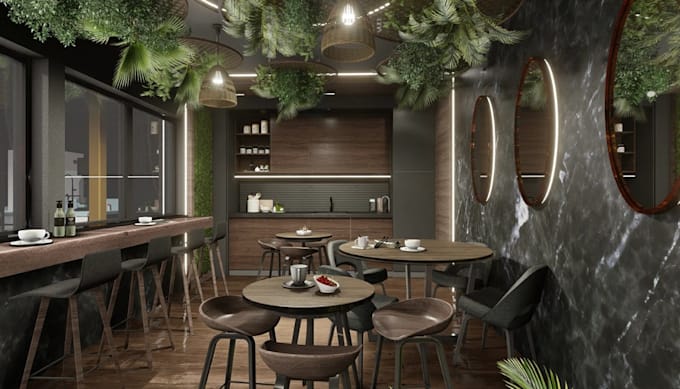 refunction 2d interior layout, break room design, commercial bar lounge render,