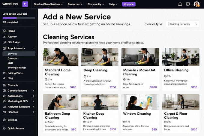 build redesign wix website cleaning services appointment booking squarespace