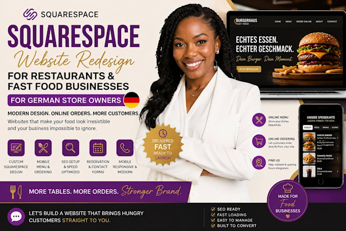 design squarespace for restaurant, menu bar, fast food, online ordering website