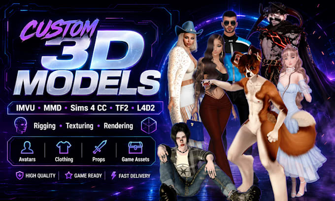 create imvu model, mmd, sims 4 cc, tf2, l4d2 and sims 4 3d model, playermodels