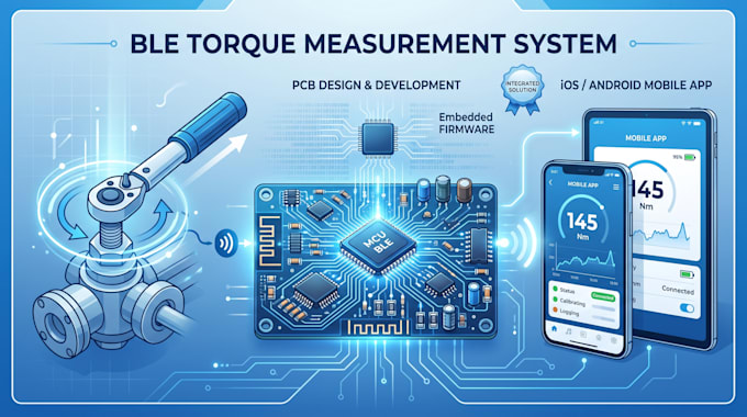 design custom ble torque measurement system pcb firmware mobile app development