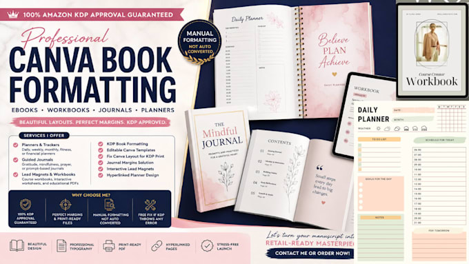 amazon kdp book formatting book layout canva workbook kdp journal planner design