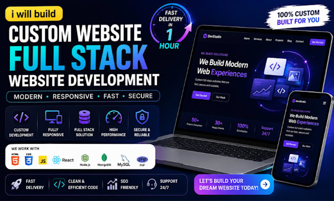 build custom website, full stack website development within 2hrs
