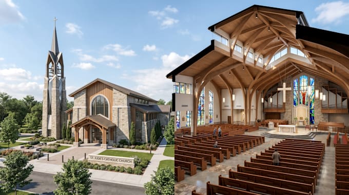 create professional church interior and exterior 3d architectural design