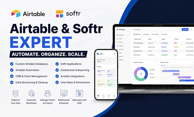 setup airtable database, airtable automation, crm expert, airtable softr webapp