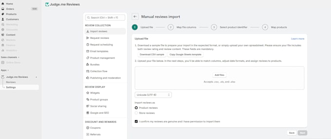 do shopify CSV import, product upload, and review import