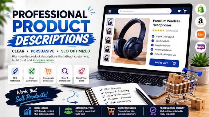 write product descriptions for shopify, amazon, and etsy