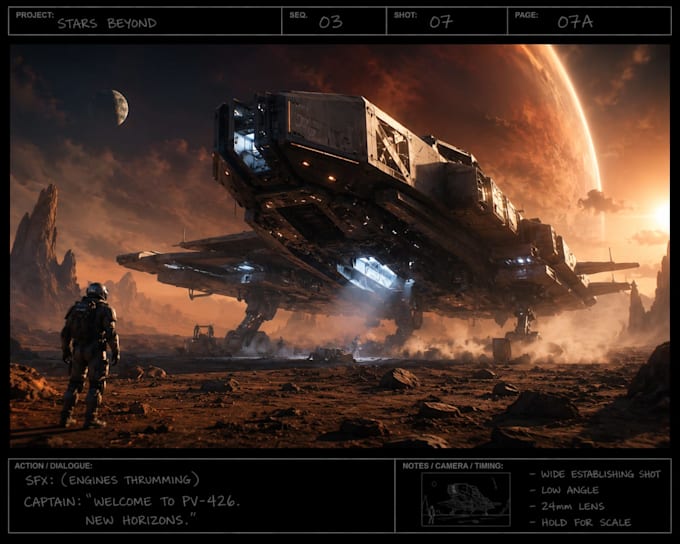 create cinematic storyboard sequences for games  animation