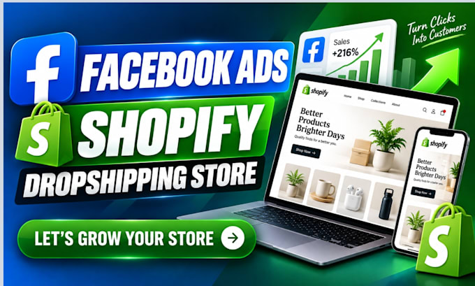 design shopify store, do meta ads, ig ads for your shopify dropshipping store