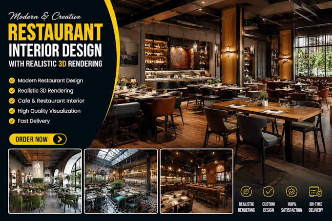 design modern restaurant interior with realistic 3d rendering