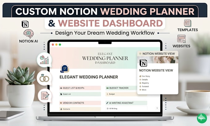 design custom notion template wedding planner notion website dashboard,workflow