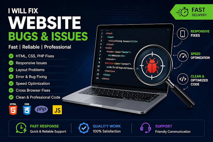 fix HTML CSS PHP website bugs and issues