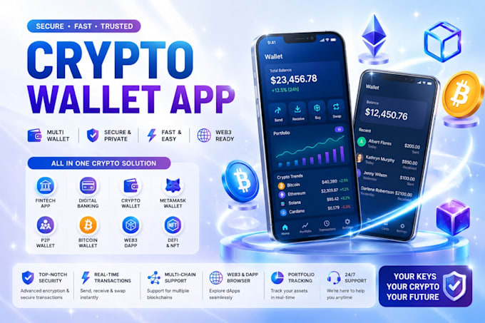 develop secure crypto wallet app, crypto exchange app, blockchain app, website