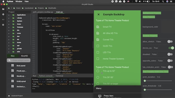 develop modern and efficient python gui projects using tkinter, kivy, and kivymd