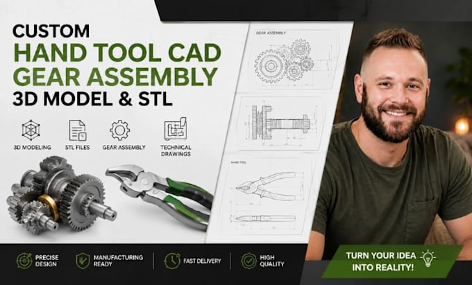 custom hand tool cad, hardware stl, gear assembly 3d prototype model