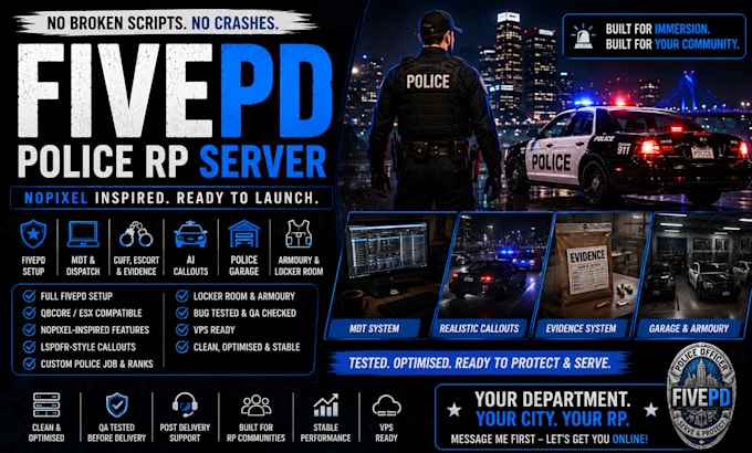develop a fivepd lspdfr nopixel inspired police rp server for fivem server