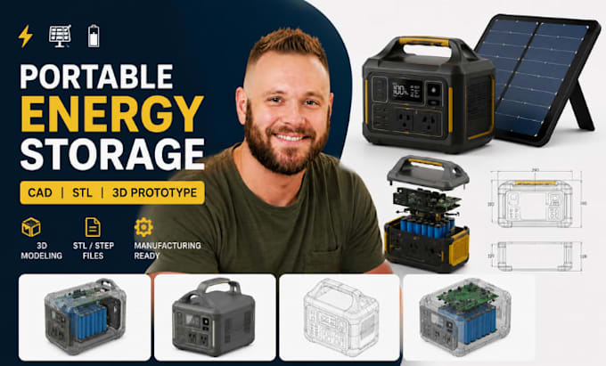 portable energy storage cad, battery pack stl, solar kit 3d prototype model