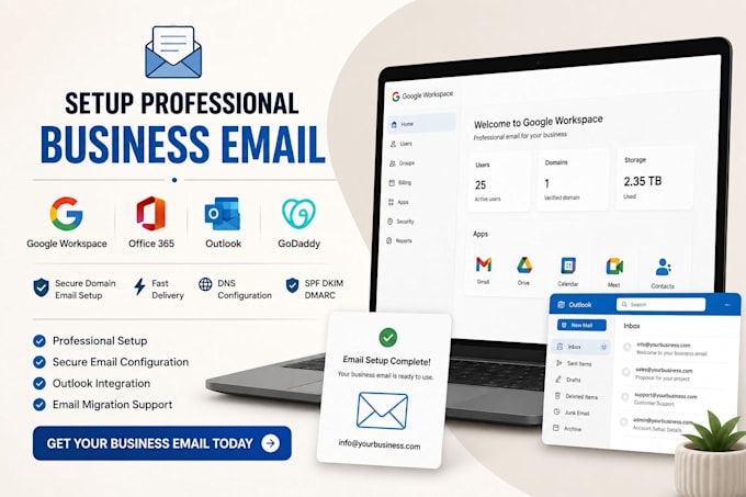 setup business email on google workspace office 365 outlook