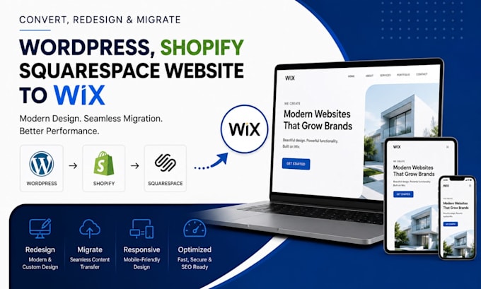 convert wordpress shopify squarespace website to wix redesign and migration