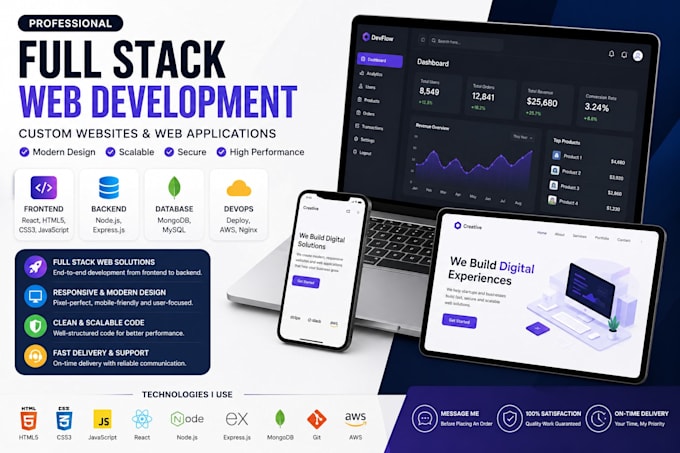 do full stack web app development, custom website, frontend and backend develop
