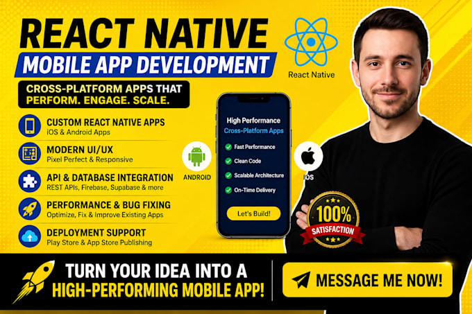 develop mobile app for ios and android with react native expo, expo developer