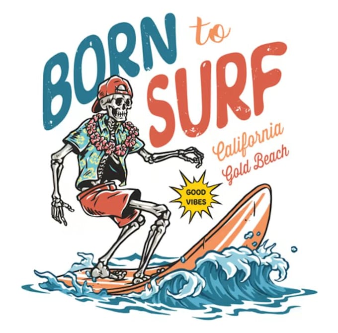design retro tropical skeleton beach emblem vector logo
